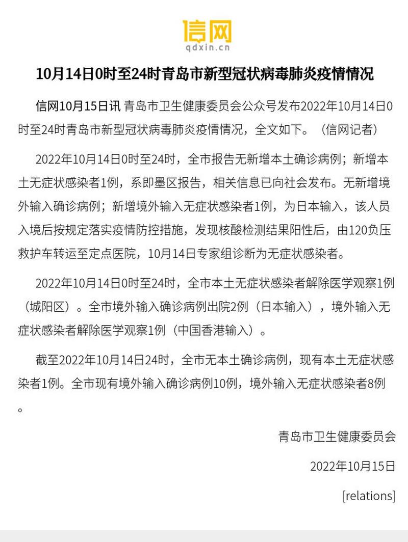 青岛新型冠状病毒情况及最新消息