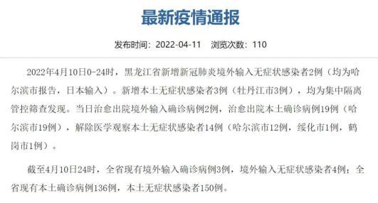 黑龙江最新疫情通报 新增3例无症状感染者详情