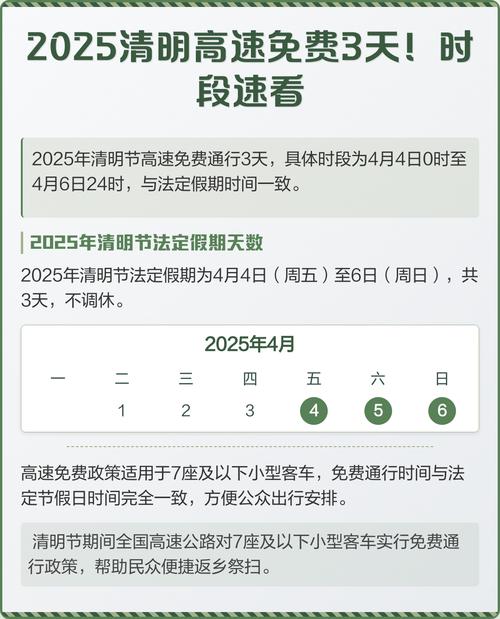 2025年清明三天高速免费吗？免费时间是4月4日0点到6日24点